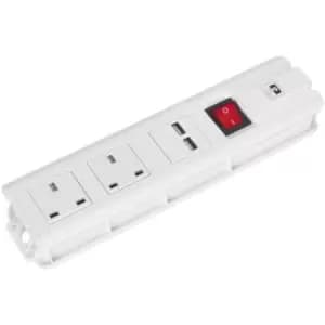 Image of EL32USBW Extension Cable 3m 2 x 230V + 2 x USB Sockets - White - Sealey