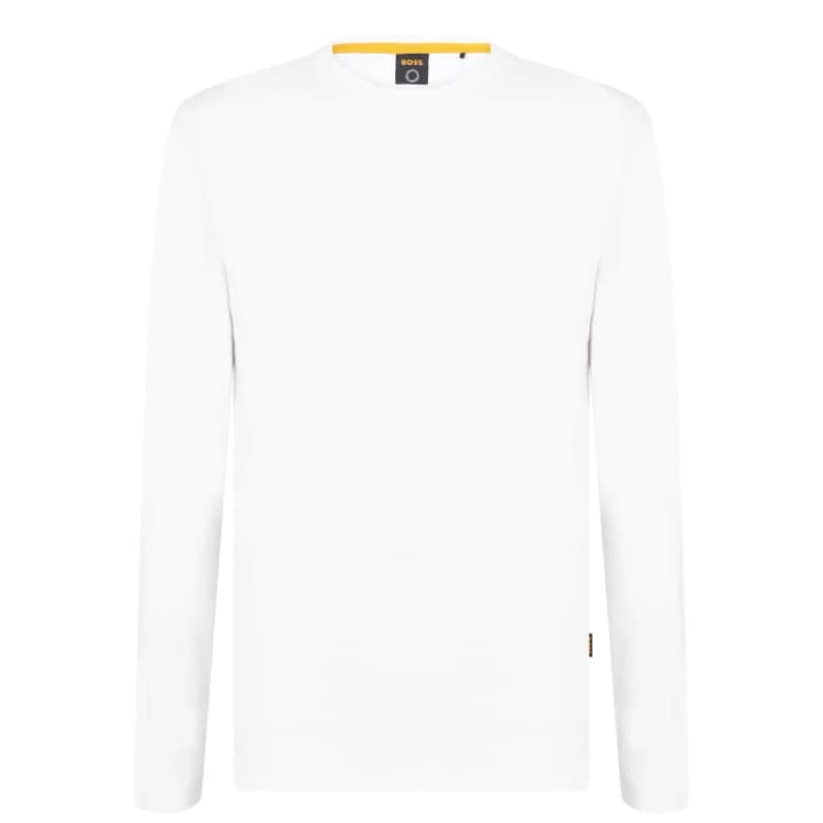 Image of Boss Mens Tacks Long-sleeve T-Shirt, Tonal Logo Badge White 100 male 2XL