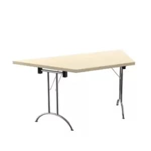 Image of One Union Folding Table 1600 X 800 Silver Frame Maple Trapezoidal Top