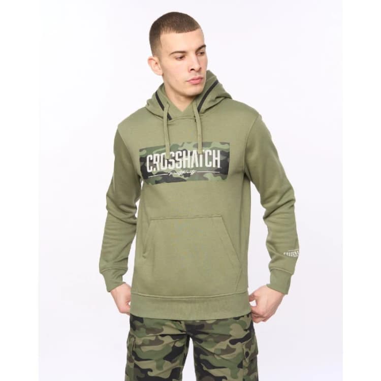 Image of Crosshatch Crosshatch Men Camtort Hoodie in Olive Size: Small Olive S Male 5059294668682