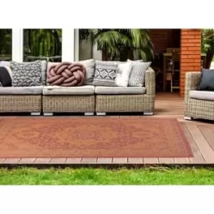 Image of Traditional Persian Medallion Floral Flatweave Indoor Outdoor Rug in Red 80 x 150cm (2'6'x5'0')