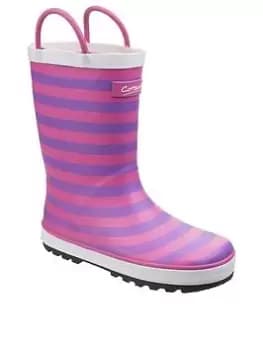Image of Cotswold Girls Pink Stripe Wellington Boots, Pink, Size 13 Younger
