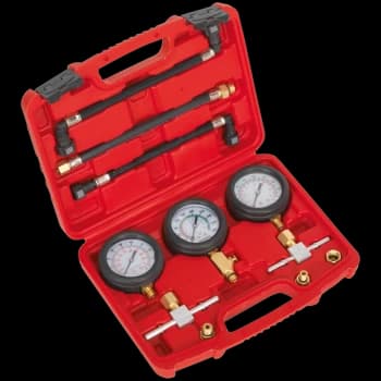 Image of Sealey 3 Piece Motorcycle Compression and Fuel Pressure Gauge Set