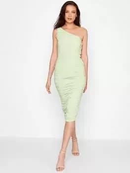 Image of Long Tall Sally Green One Shoulder Ruched Midi Dress, Green, Size 10, Women