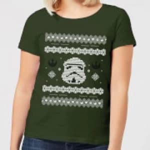Image of Star Wars Stormtrooper Knit Womens Christmas T-Shirt - Forest Green - L