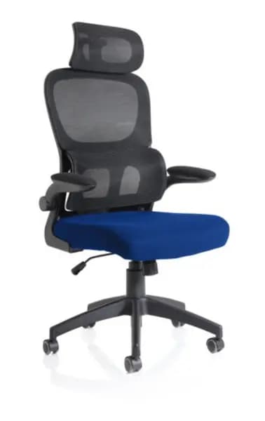Image of Iris Task Operator Black Mesh Back Bespoke Stevia Blue Fabric Seat With Headrest