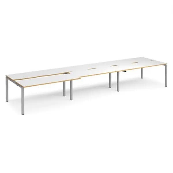 Image of Adapt Bench Desk 6 Person Rectangular Desks 4800mm With Sliding Tops White/Oak Tops With Silver Frames 1200mm Depth Adapt White/Oak STE4812-S-