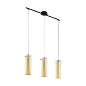 Image of Pendant Ceiling Light Black Shade Inner Gold Outer Clear Glass Bulb E27 3x60W