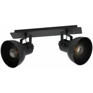 Image of Adjustable 2 Bulb Ceiling Spotlight Black Industrial Steel Shade 40W E27
