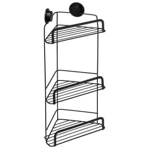 Image of Croydex Stick 'n' Lock Three Tier Corner Basket - Matt Black