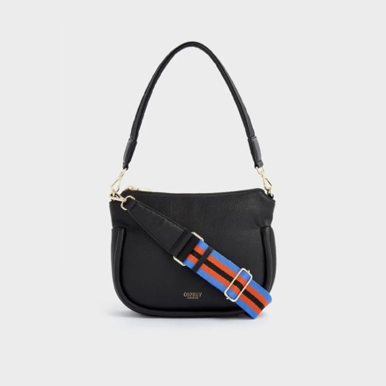 Image of OSPREY LONDON Womens The Hendrix Leather Shoulder Bag in Black Female One Size
