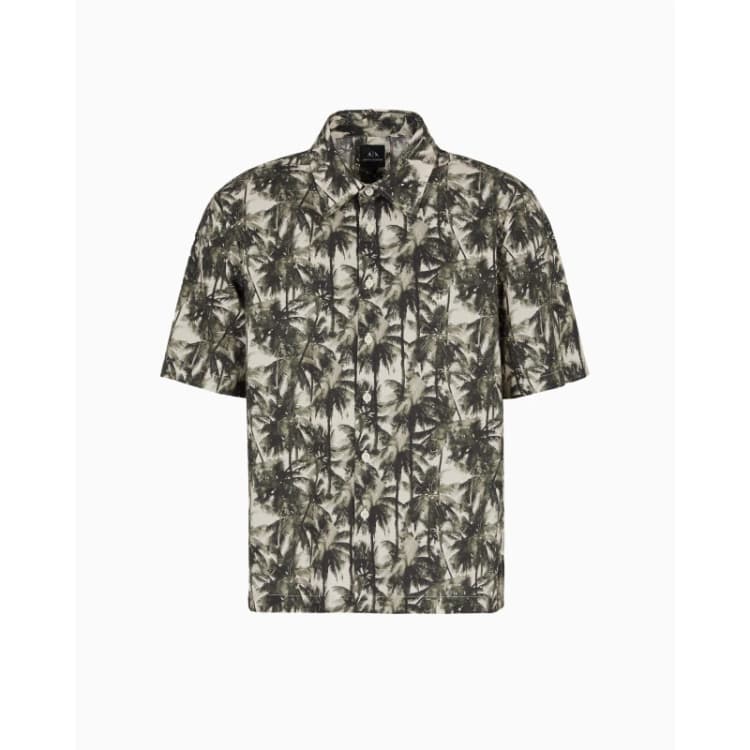 Image of Armani Exchange Mens Short-Sleeve Patterned Shirt Green F0039 male M