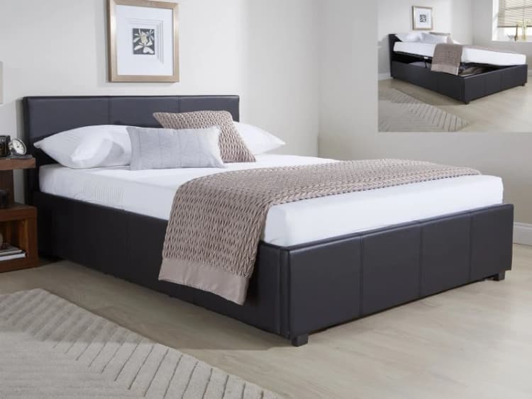 Image of GFW Ecuador 4ft6 Double Black Faux Leather Side Lift Ottoman Bed Frame