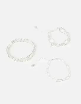 Image of Accessorize Womens Chain and Stretch Beaded Bracelets 5 Pack Silver, Size: 22cm