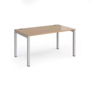 Image of Bench Desk Single Person Starter Rectangular Desk 1400mm Beech Tops With Silver Frames 800mm Depth Connex