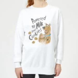 Image of Scooby Doo Powered By Milk And Cookies Womens Sweatshirt - White - L