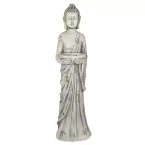 Image of White Standing Buddha with Bird Feeder