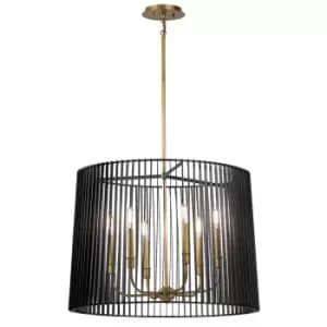 Image of Kichler Linara Wire Frame Pendant Ceiling Light Black & Natural Brass