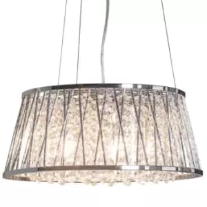 Image of Multi Light Ceiling Pendant 5 Bulb Chrome & Large Crystal Shade Modern Lamp