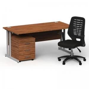 Image of Impulse 1600800 Silver Cant Desk Walnut 3 Dr Mobile Ped & Relay