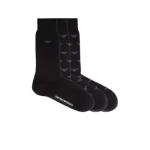Image of Emporio Armani 3 Pack All Over Print Crew Socks - Black