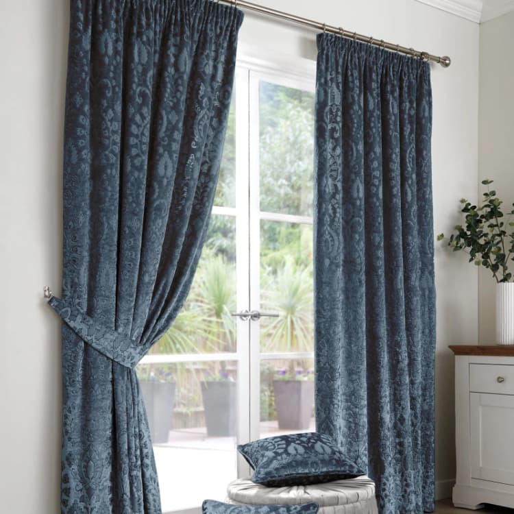 Image of Curtina Curtina Trinity Jacquard Pair Of Pencil Pleat Curtains Blue WG0EB Unisex 229x229cm(90x90inches)