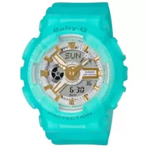 Image of Ladies Casio 'Baby-G' Turquoise and Two-Tone Gold Plastic/Resin Quartz Chronograph Watch