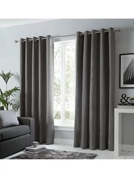 Image of Fusion Sorbonne Lined Eyelet Curtains Bottle Green NUW9K Unisex width: 168x229cm(66x90inches)