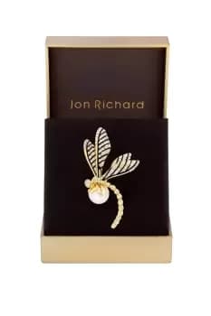 Image of Gold Plated Dragonfly And Pearl Brooch - Gift Boxed