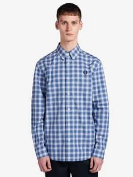 Image of Fred Perry Small Check Shirt - Blue, Size 2XL, Men