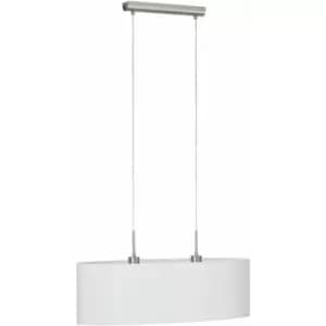 Image of Pendant Light Colour Satin Nickel Steel Shade White Fabric Bulb E27 2x60W