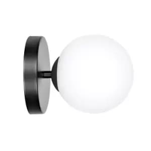 Image of Halldor Black Globe Wall Lamp with White Glass Shades, 1x E14
