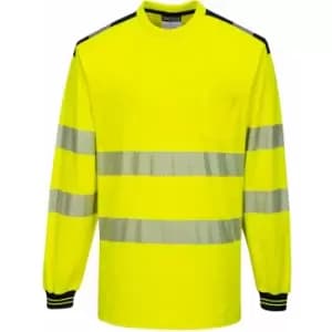 Image of T185 - Yellow/Black Large PW3 Hi-Vis T-Shirt Long Sleeved Reflective - Portwest