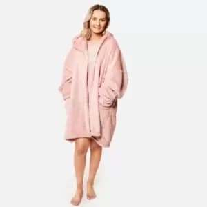Image of Brentfords Teddy Fleece Hoodie Oversized Zip Up Women Sweatshirt Jumper Blush