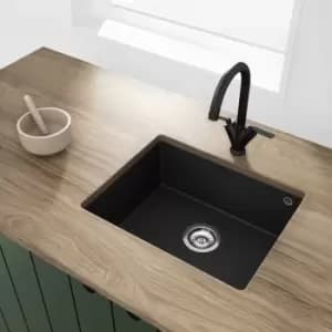 Image of Single Bowl Undermount Black Granite Composite Kitchen Sink - Enza Madison