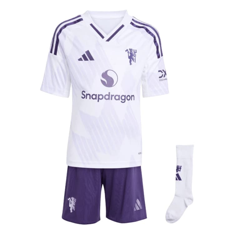 Image of adidas Manchester United Away Minikit 2025 2026 Infants Domestic Replica Minikits 2-3 Years White 37850401125