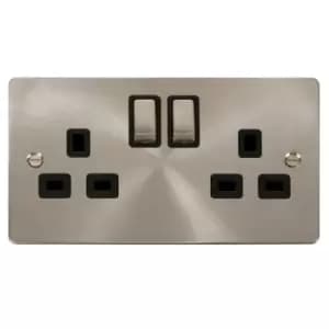 Image of Click Scolmore Define Brushed Steel 2 Gang Double Pole Switch 13A With Black Ingot - FPBS536BK