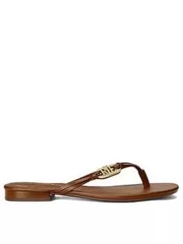 Image of Lauren by Ralph Lauren Leather Branded Flip Flop - Deep Saddle Tan, Brown, Size 3, Women
