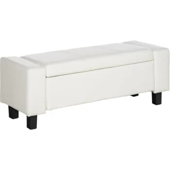 Image of Ottoman Storage Chest Faux Leather Stool Bench Seat Bedding Blanket Box Home Furniture (White) - Homcom