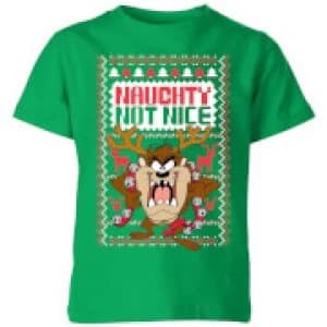 Image of Looney Tunes Tasmanian Devil Knit Kids Christmas T-Shirt - Kelly Green - 9-10 Years