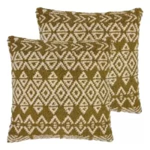 Image of Furn. Hatho Twin Pack Polyester Filled Cushions Natural/Moss