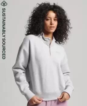 Image of Superdry Womens Organic Cotton Vintage Logo Henley Sweatshirt Light Grey / Glacier Grey Marl - Size: 8