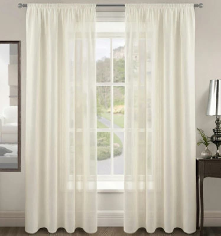 Image of Velosso Rivera Plain Voile Panel Sheer Curtains in Cream Size: 150cm width x 183cm drop Cream Unisex 150cm width x 183cm drop