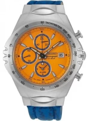 Image of Seiko Mens Conceptual Quartz Chronograph Blue Leather Strap Watch...