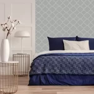 Image of Superfresco Silk Sparkle Trellis Silver Wallpaper - Grey