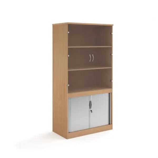 Image of Systems Systems combination unit with tambour doors and glass upper doors 2000mm high with 2 shelves - beech Beech TG20B