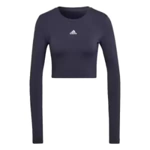 Image of adidas AEROKNIT Seamless Fitted Cropped Long-Sleev - Shadow Navy / White