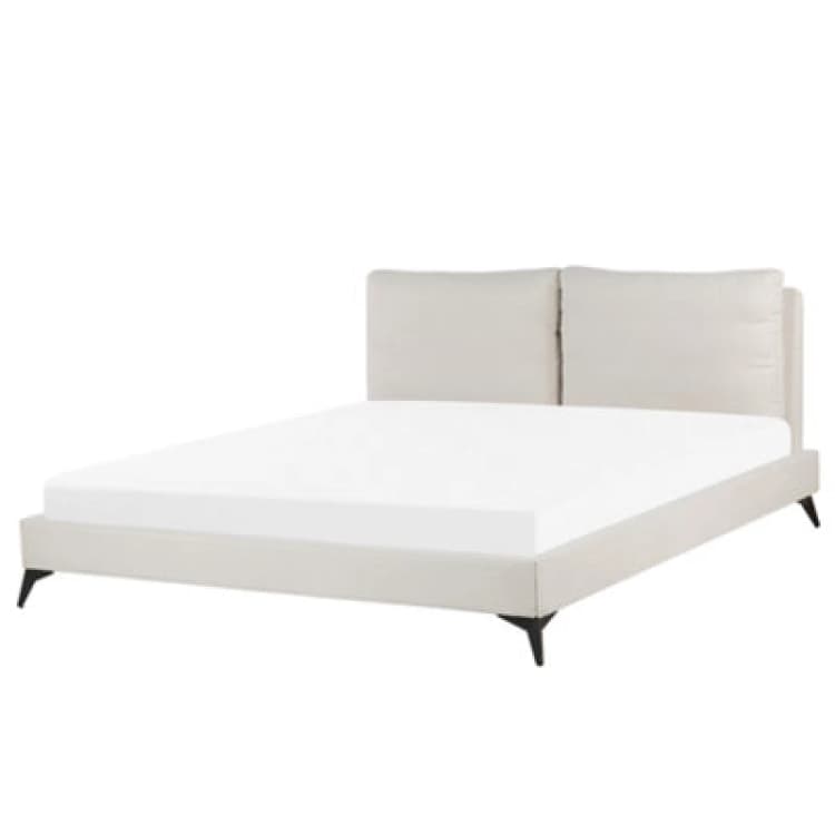 Image of Beliani Bed Chenille Melle 180 X 200 Cm (Eu Super King) Light Beige