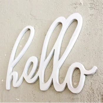 Image of Hello - White White Decorative Wooden Wall Accessory