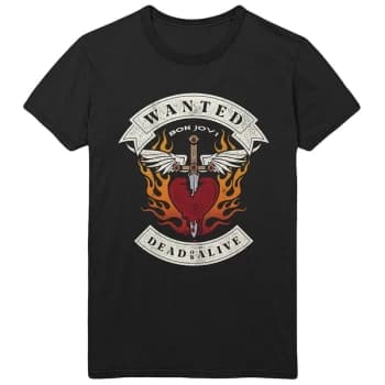 Image of Bon Jovi - Wanted Flames Unisex Large T-Shirt - Black